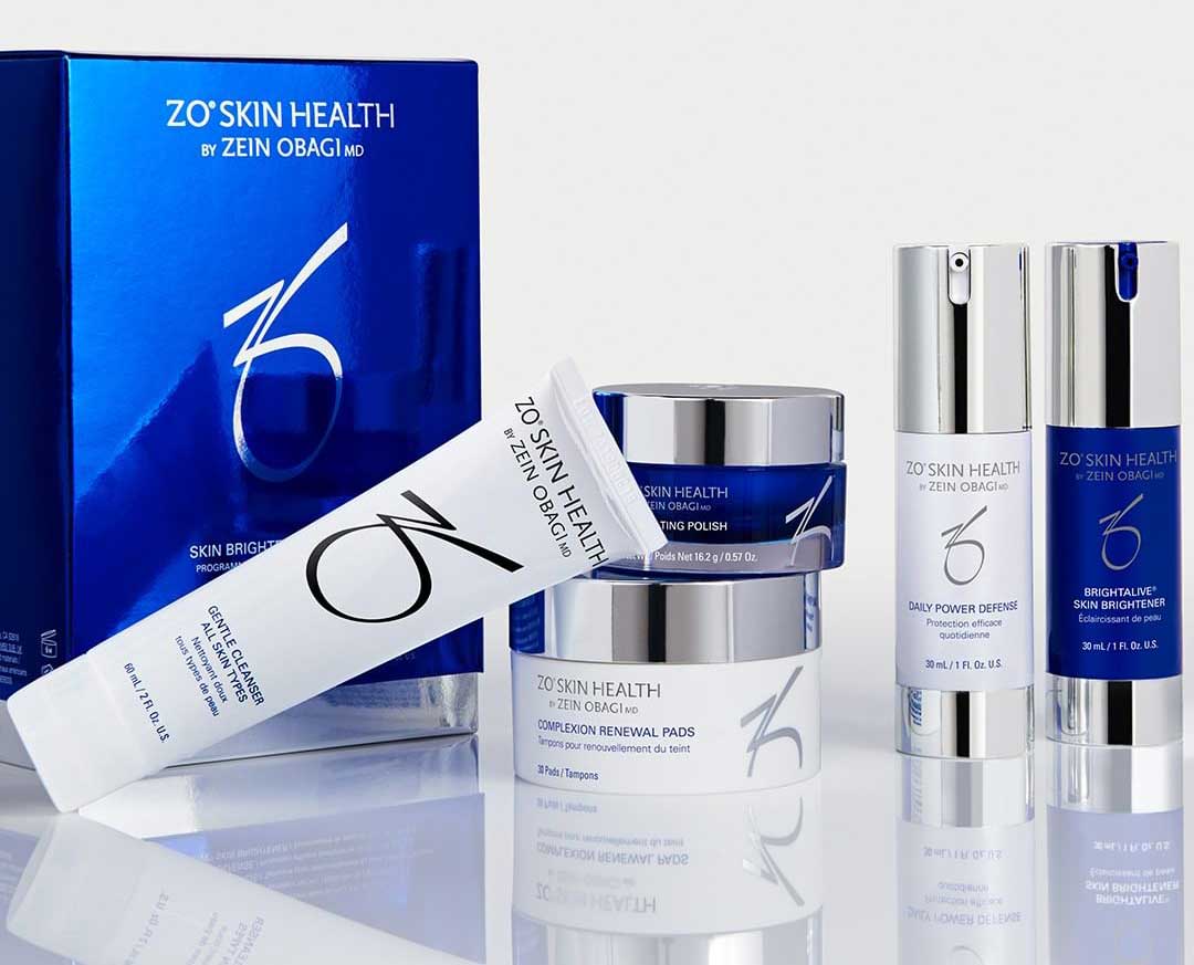 Elegant skincare vanity featuring ZO Skin Health products